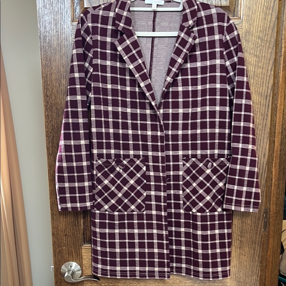 Plaid Women's Jacket in Burgundy and White